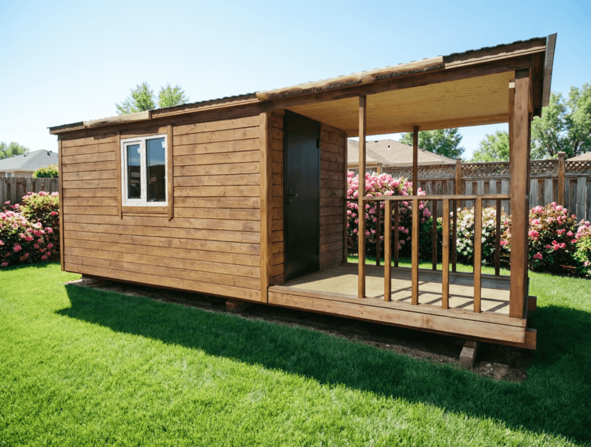 Деревянная бытовка из имитации бруса 7×2.3 м